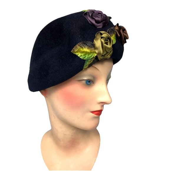 NWT NOS Louise Green Limited Edition 7 Of 27 Felt Beret Moody Goth Roses